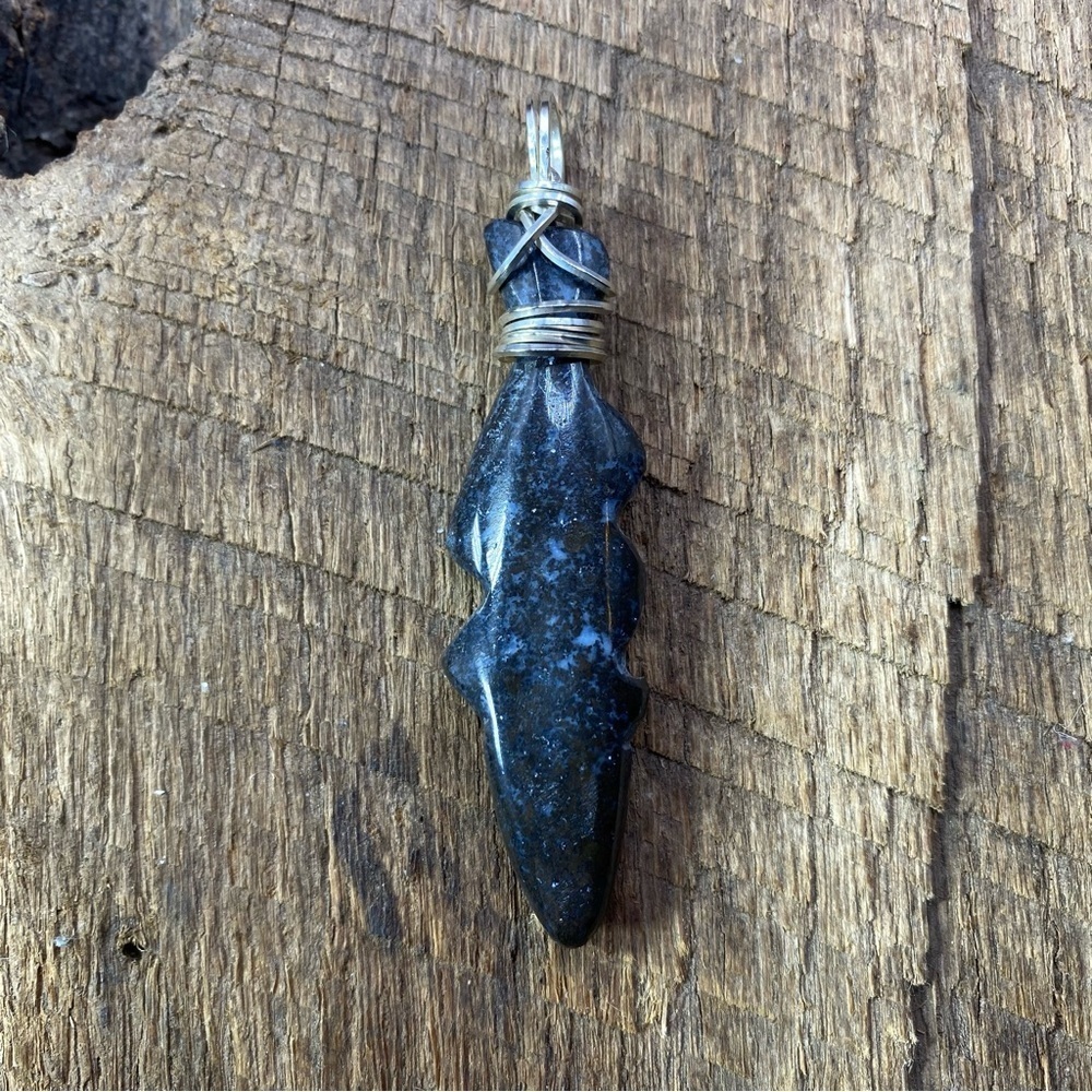 Black Spotted Jasper Fishing Drum Fish .925 Silver Bail Necklace Pendant